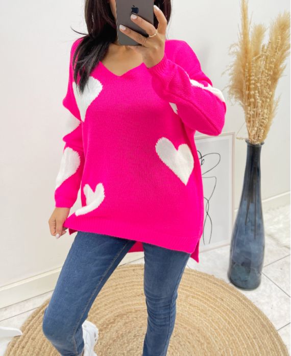 HEART SWEATER AH397 FUCHSIA