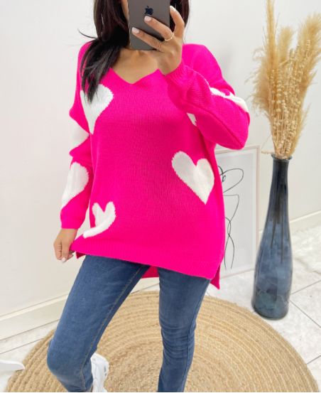 MAGLIONE CUORE AH397 FUCSIA