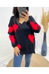 PULLOVER COEUR AH397 NOIR/ROUGE