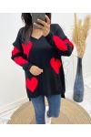 PULLOVER COEUR AH397 NOIR/ROUGE