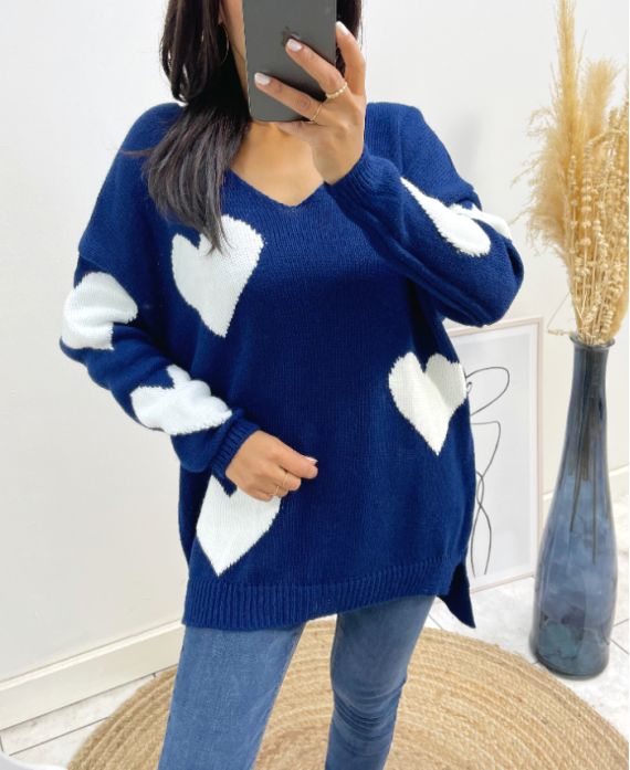 MAGLIONE CUORE AW397 BLU NAVY