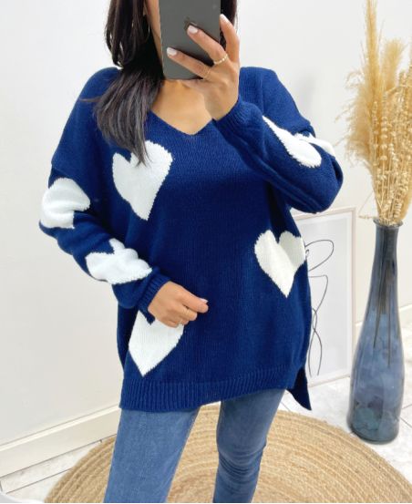 MAGLIONE CUORE AW397 BLU NAVY