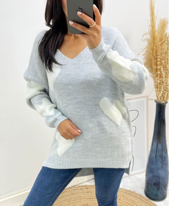 HEART SWEATER AW397 GREY