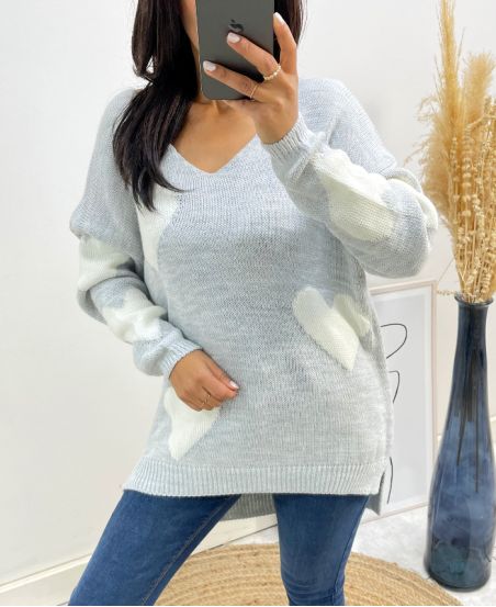 HEART SWEATER AW397 GREY