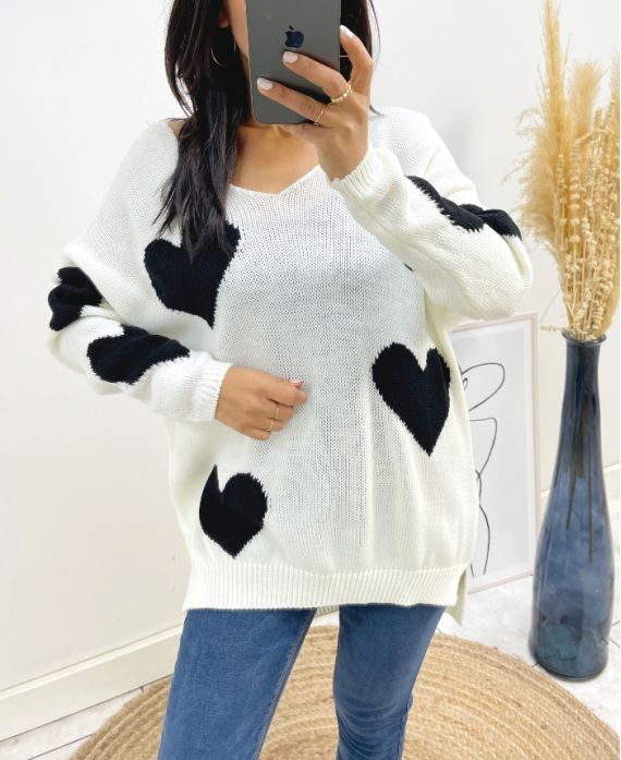 PULLOVER COEUR AH397 BLANC