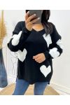 PULLOVER COEUR AH397 NOIR/BLANC