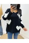 PULLOVER COEUR AH397 NOIR/BLANC