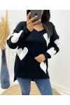 PULLOVER COEUR AH397 NOIR/BLANC