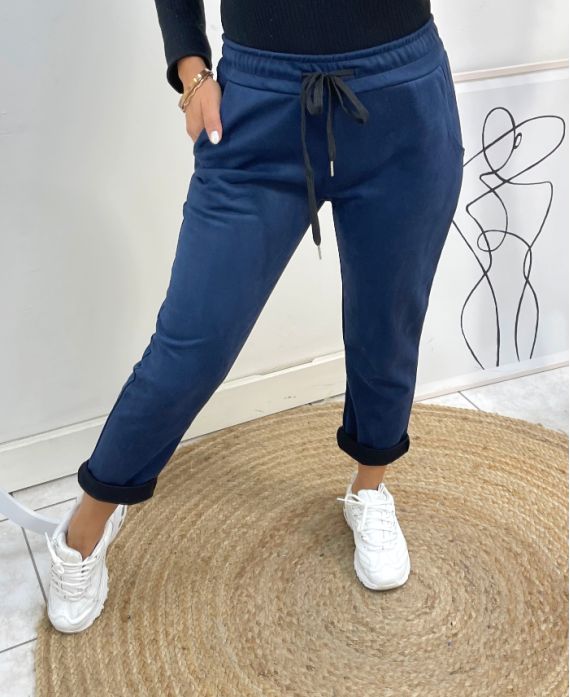 PANTALONI JOGG IN PELLE SCAMOSCIATA AW556 BLU NAVY