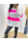 GESTREIFTER PULLOVER AH418 NEONGRAU-ROSA