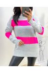 GESTREIFTER PULLOVER AH418 NEONGRAU-ROSA