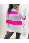 GESTREIFTER PULLOVER AH418 NEONGRAU-ROSA