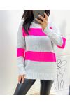 GESTREIFTER PULLOVER AH418 NEONGRAU-ROSA