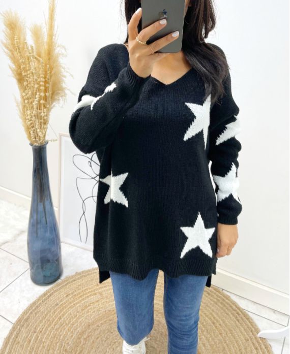 MAGLIONE "COMFY" STAR AW405 NERO/BIANCO