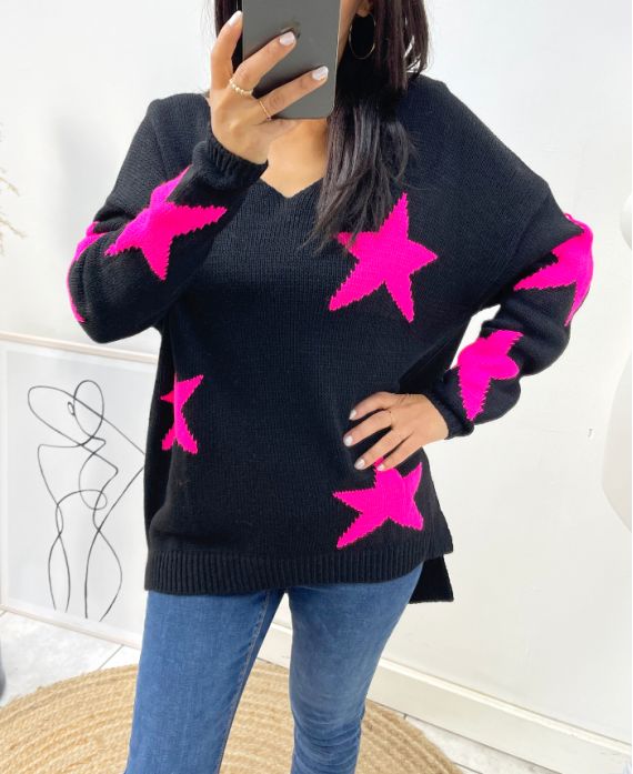 JUMPER "COMFY" STAR AW405 BLACK/FUCHSIA