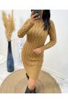 AW549 CAMEL CABLE KNIT DRESS