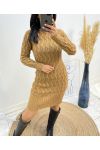 AW549 CAMEL CABLE KNIT DRESS