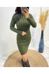 AW549 KHAKI CABLE KNIT DRESS