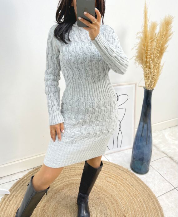 CABLE KNIT DRESS AW549 GREY