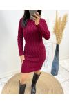 AW549 BURGUNDY CABLE KNIT DRESS