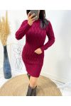 AW549 BURGUNDY CABLE KNIT DRESS