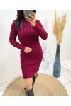 AW549 BURGUNDY CABLE KNIT DRESS