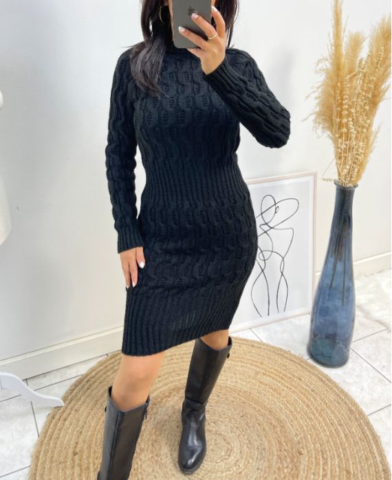 BLACK AW549 CABLE KNIT DRESS