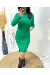 CABLE KNIT DRESS AW549 EMERALD GREEN