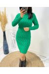 CABLE KNIT DRESS AW549 EMERALD GREEN