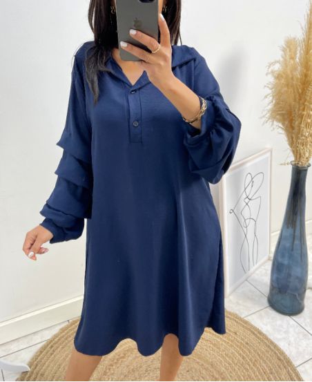 COLLECTION CURVY ROBE A MANCHES BOUFFANTES AH562 BLEU MARINE