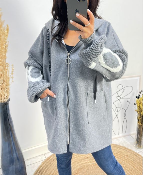 LOVE BI-MATERIAL HOODED JACKET AW578 GREY