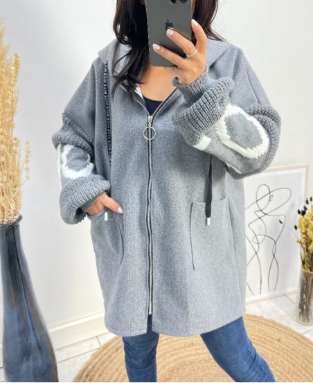 LOVE BI-MATERIAL HOODED JACKET AW578 GREY