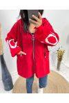 BI-MATERIAL HOODED JACKET LOVE AW578 RED