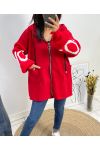 BI-MATERIAL HOODED JACKET LOVE AW578 RED