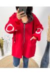 BI-MATERIAL HOODED JACKET LOVE AW578 RED