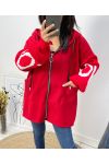 BI-MATERIAL HOODED JACKET LOVE AW578 RED