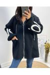 BI-MATERIAL HOODED JACKET LOVE AH578 BLACK