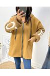 BI-MATERIAL HOODED JACKET LOVE AH578 CAMEL