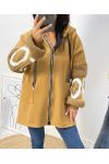 BI-MATERIAL HOODED JACKET LOVE AH578 CAMEL