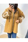 BI-MATERIAL HOODED JACKET LOVE AH578 CAMEL