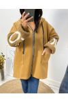 BI-MATERIAL HOODED JACKET LOVE AH578 CAMEL