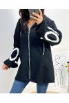 BI-MATERIAL HOODED JACKET LOVE AH578 BLACK