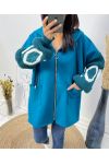 LOVE BI-MATERIAL HOODED JACKET AW578 PETROL BLUE