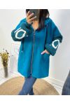 LOVE BI-MATERIAL HOODED JACKET AW578 PETROL BLUE