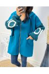 LOVE BI-MATERIAL HOODED JACKET AW578 PETROL BLUE