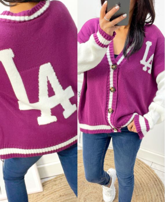 COLLEGE SPIRIT CARDIGAN "LA" AW585 PLUM