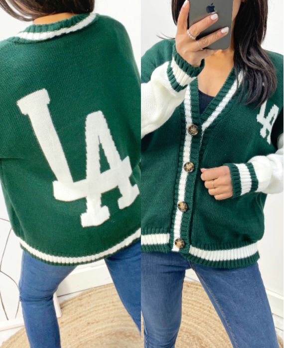 COLLEGE SPIRIT CARDIGAN "LA" EMERALD GREEN AW585