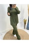 KOMPLET SWETERKOWY "COMFY" + PASUJĄCE SPODNIE AW574 KHAKI