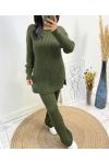 KOMPLET SWETERKOWY "COMFY" + PASUJĄCE SPODNIE AW574 KHAKI