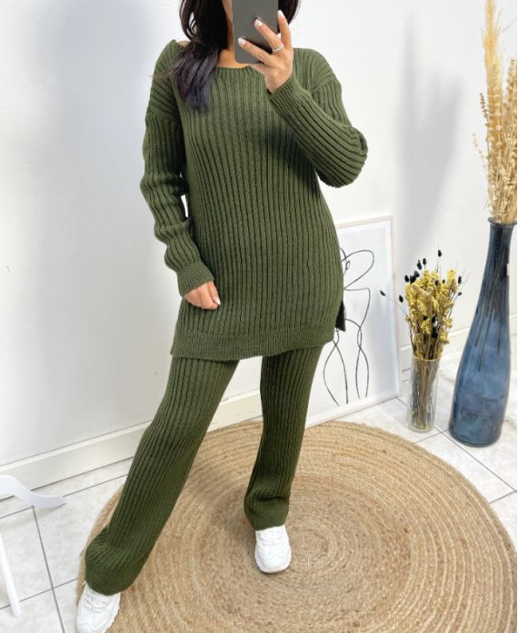 "COMFY" SWEATER SET + MATCHING PANTS AW574 KHAKI